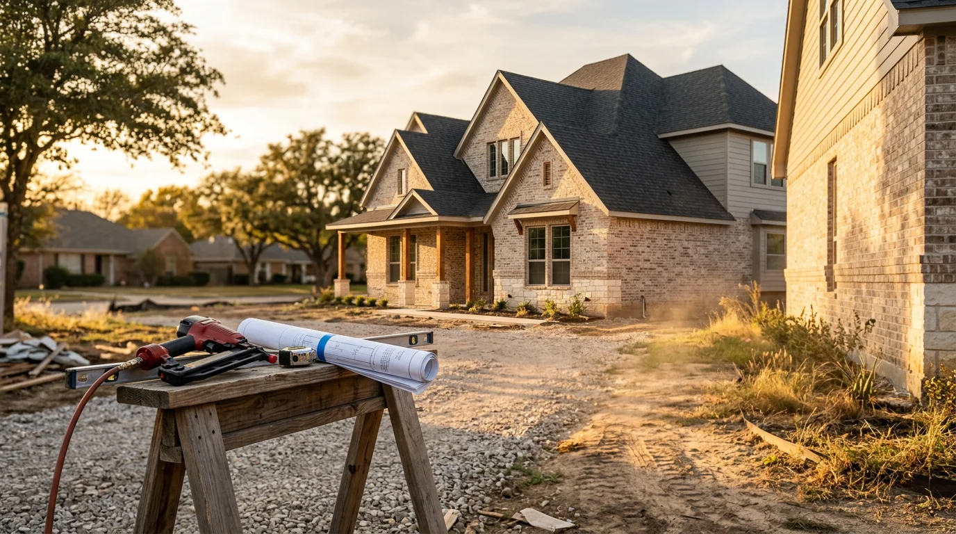 Construction crew working on a residential home building project in the DFW area