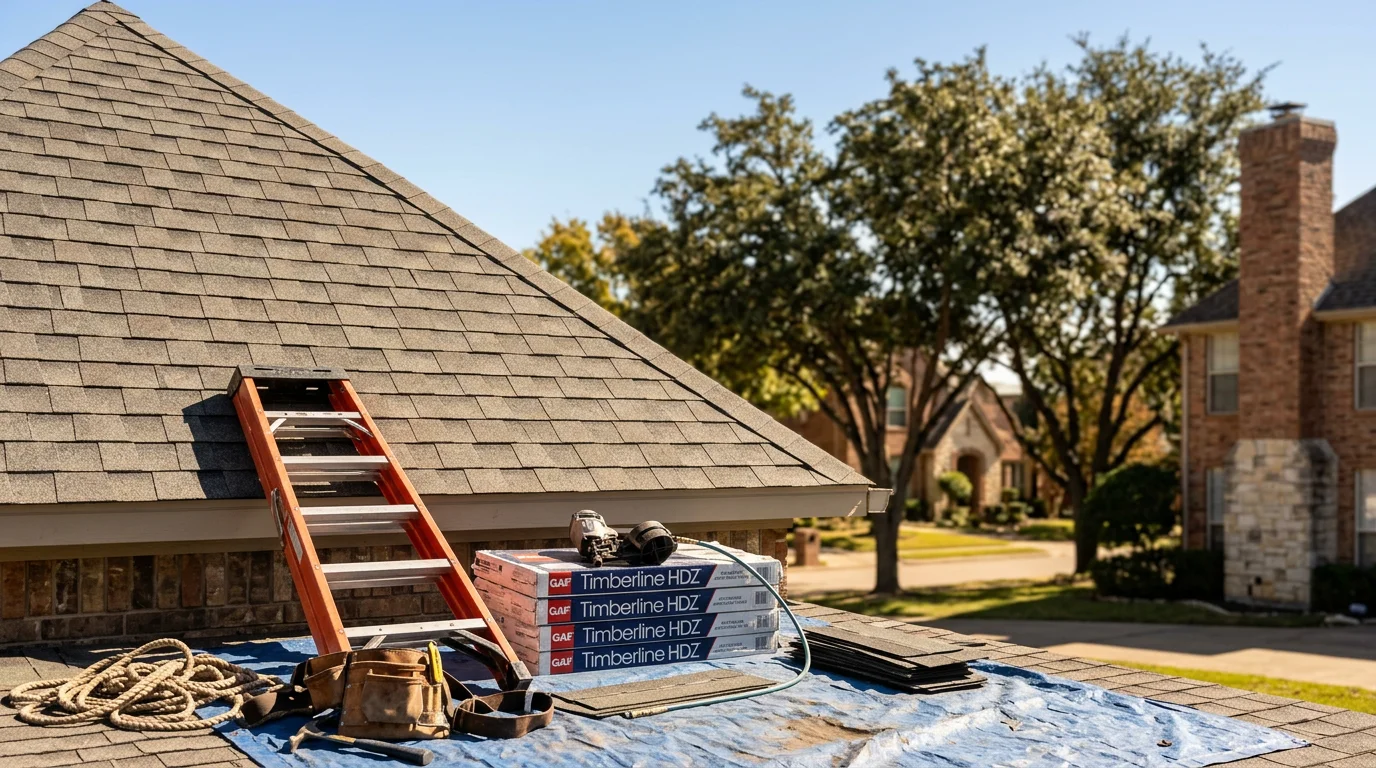 Residential roof installation with new shingles